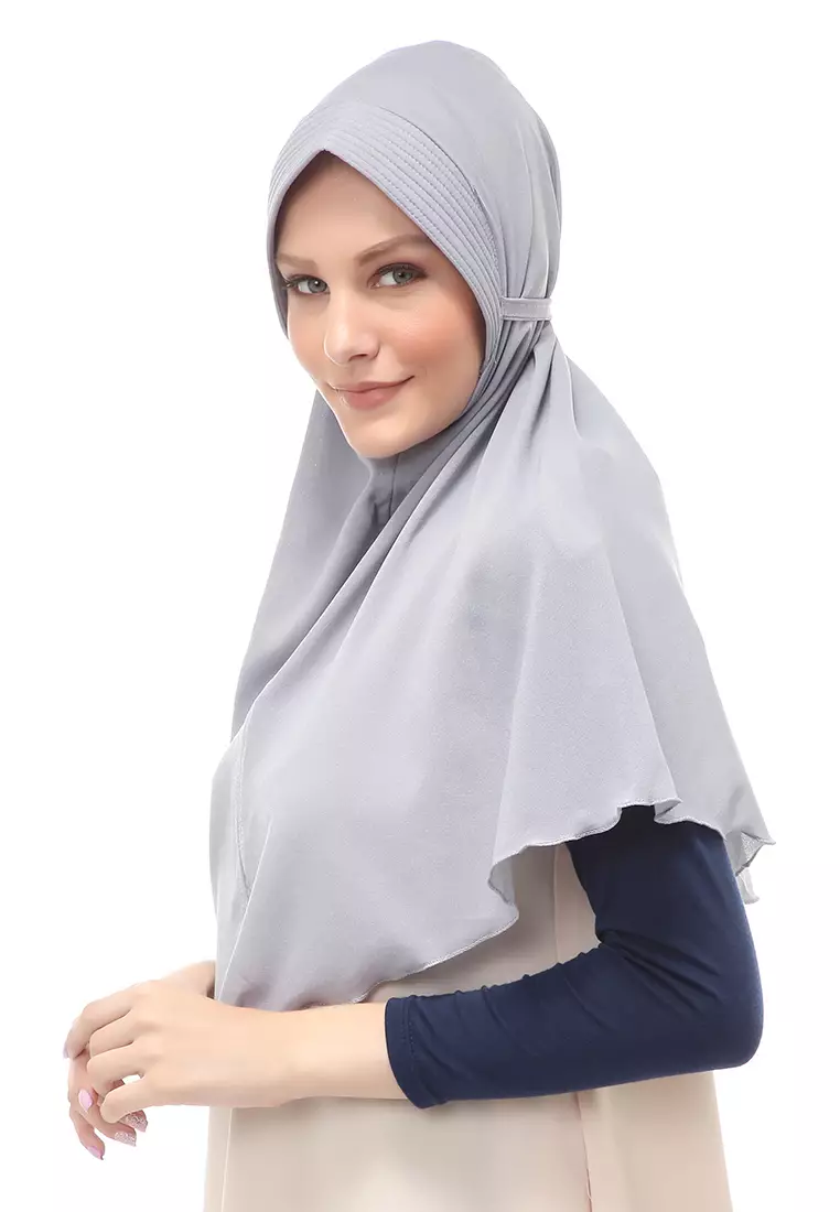 Anisa Jilbab Khimar Muslimah Polos Tali Berbo Regular Fit - Abu
