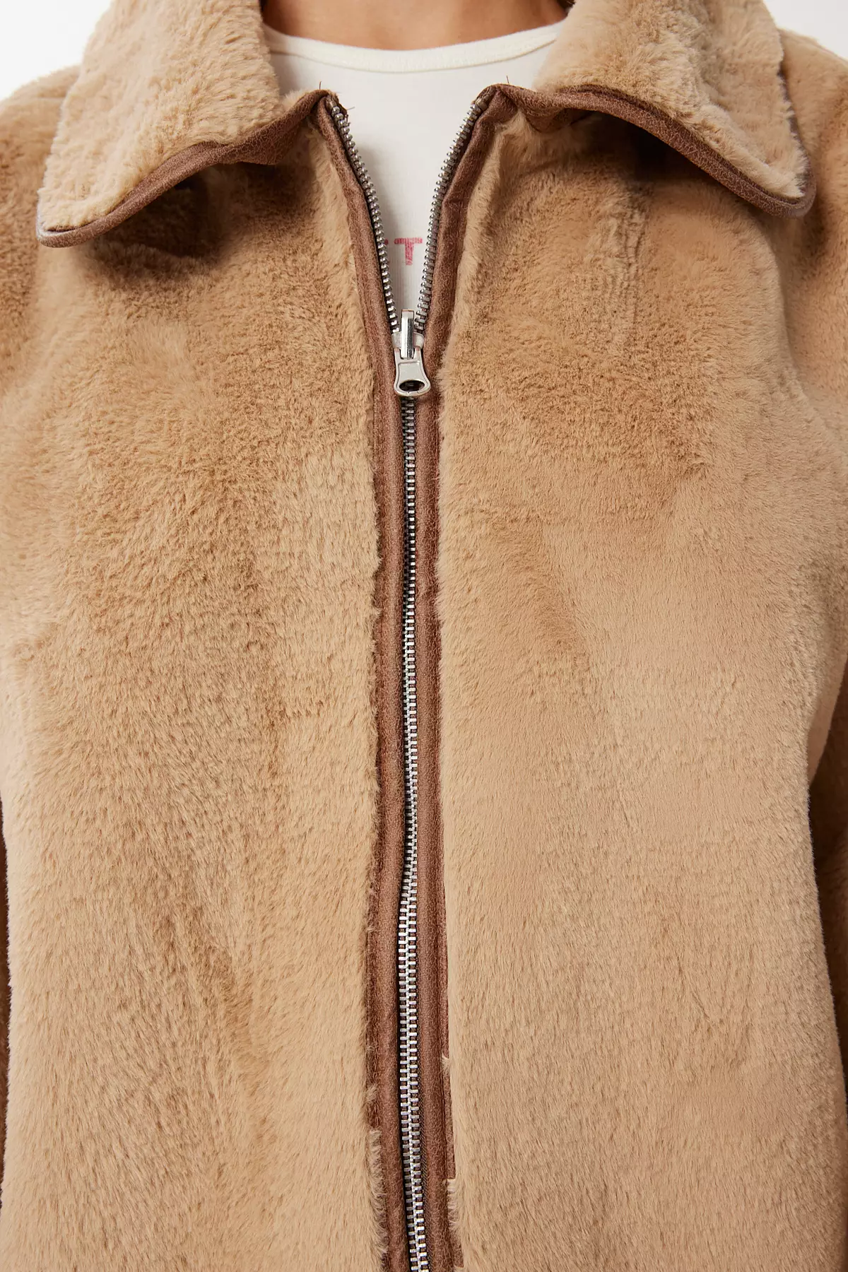 Women's Biscuit Brown Double Sided Polo Collar Jacket Kt00015