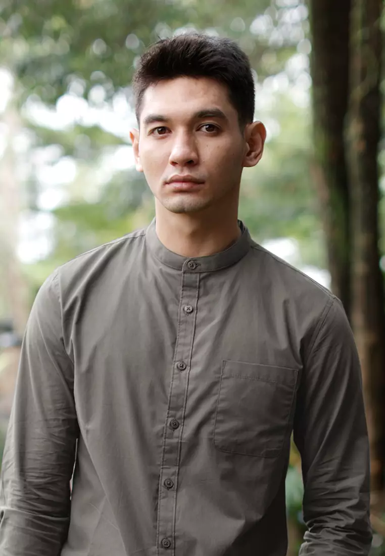 Oxcon Collarless Long Sleeve Business Shirt soft cotton Mid Grey