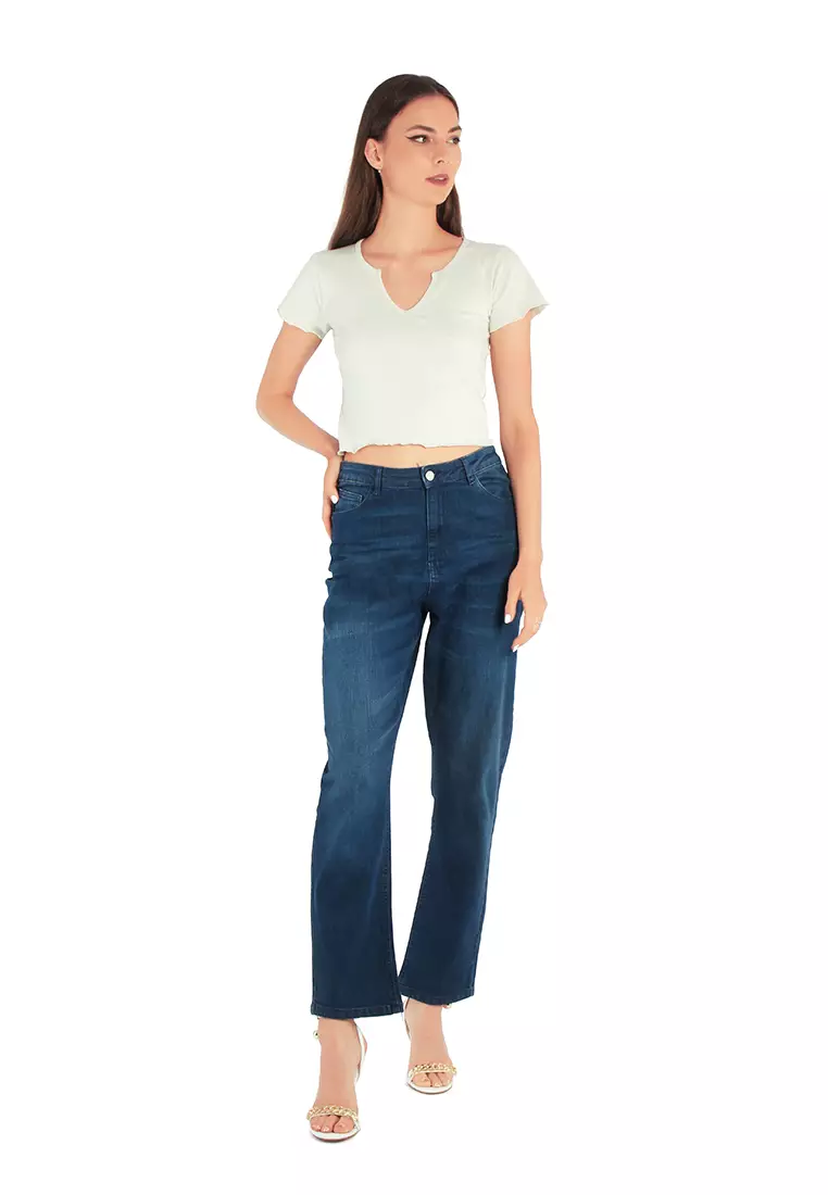 Blue Lightly Washed Mom Fit Jeans Pants