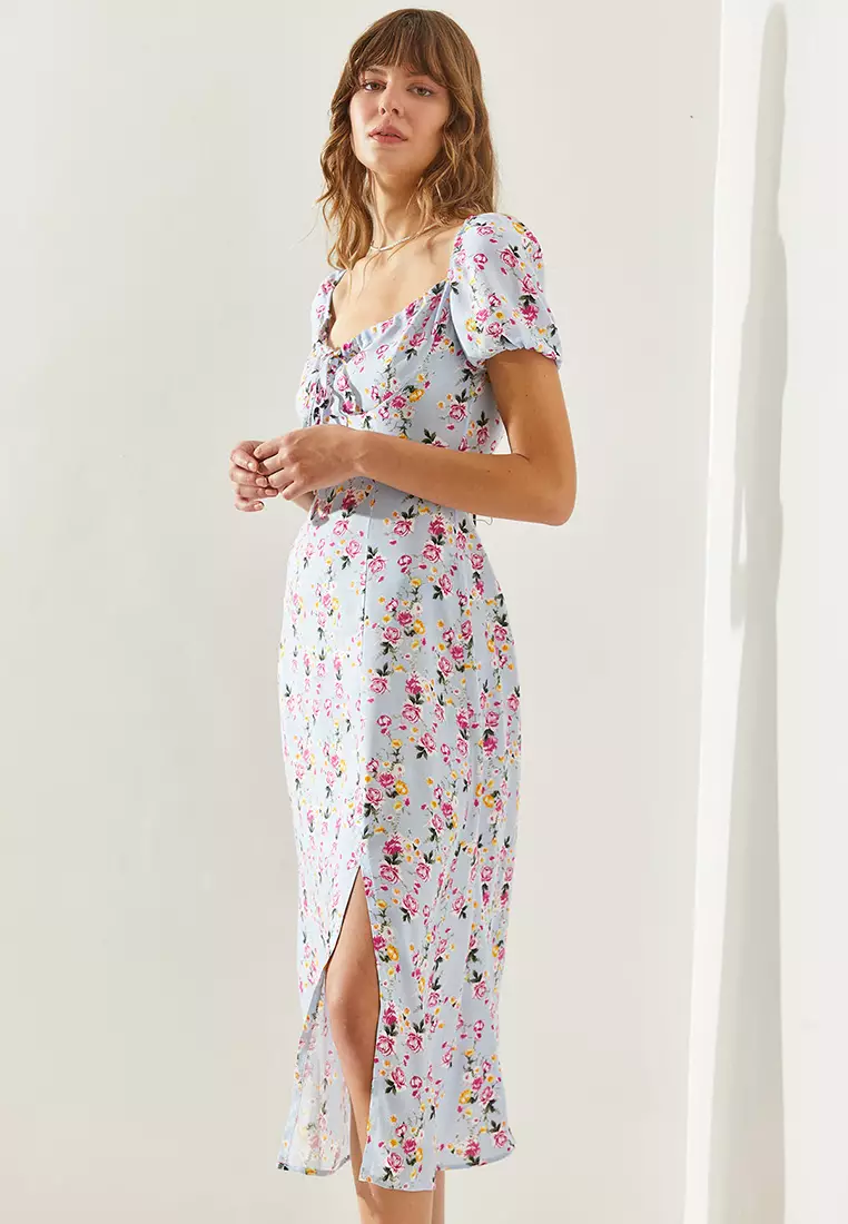 Collar Tie Detail Floral Dress