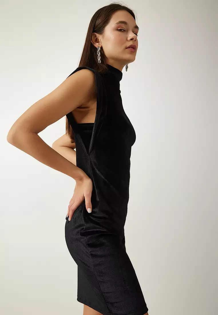 High Collar Velvet Dress