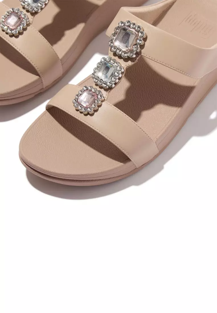 FitFlop FINO Crystal-Jewel H-Bar Slides - Classic Beige (E1L-B41)