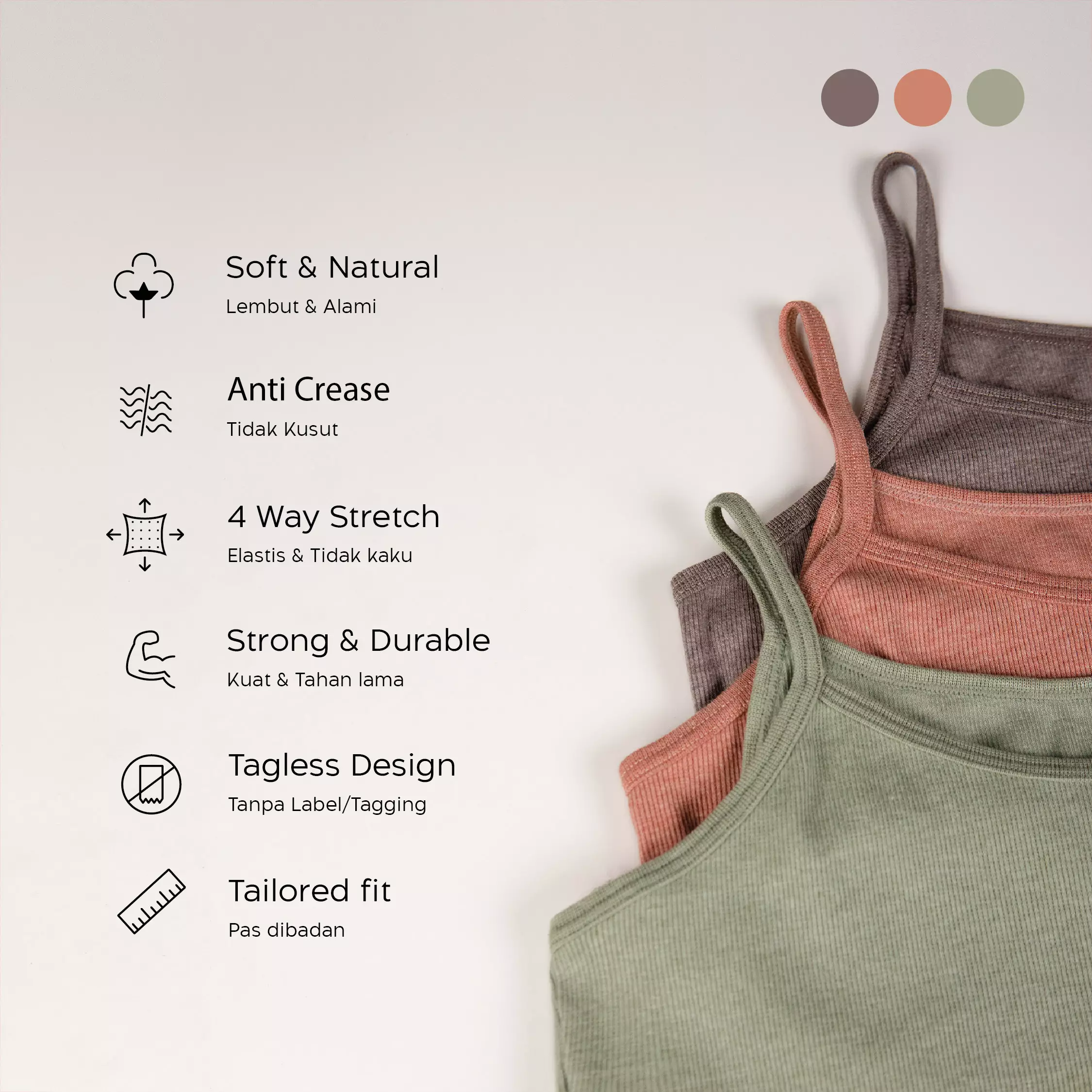 Nathalie Tanktop Cotton Blend Thin Strap NTA 3410 - Hijau