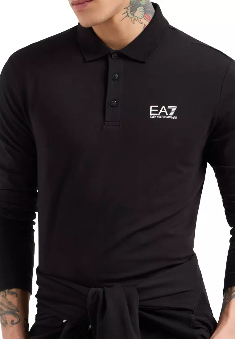 Men's Long Sleeve Polo in Black 8NPF15 PJVQZ