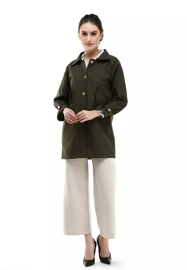 Qemsya Blazer Wanita Four Botton Casual Longsleeve Outer Material Baby Canvas ORIGINAL - Army