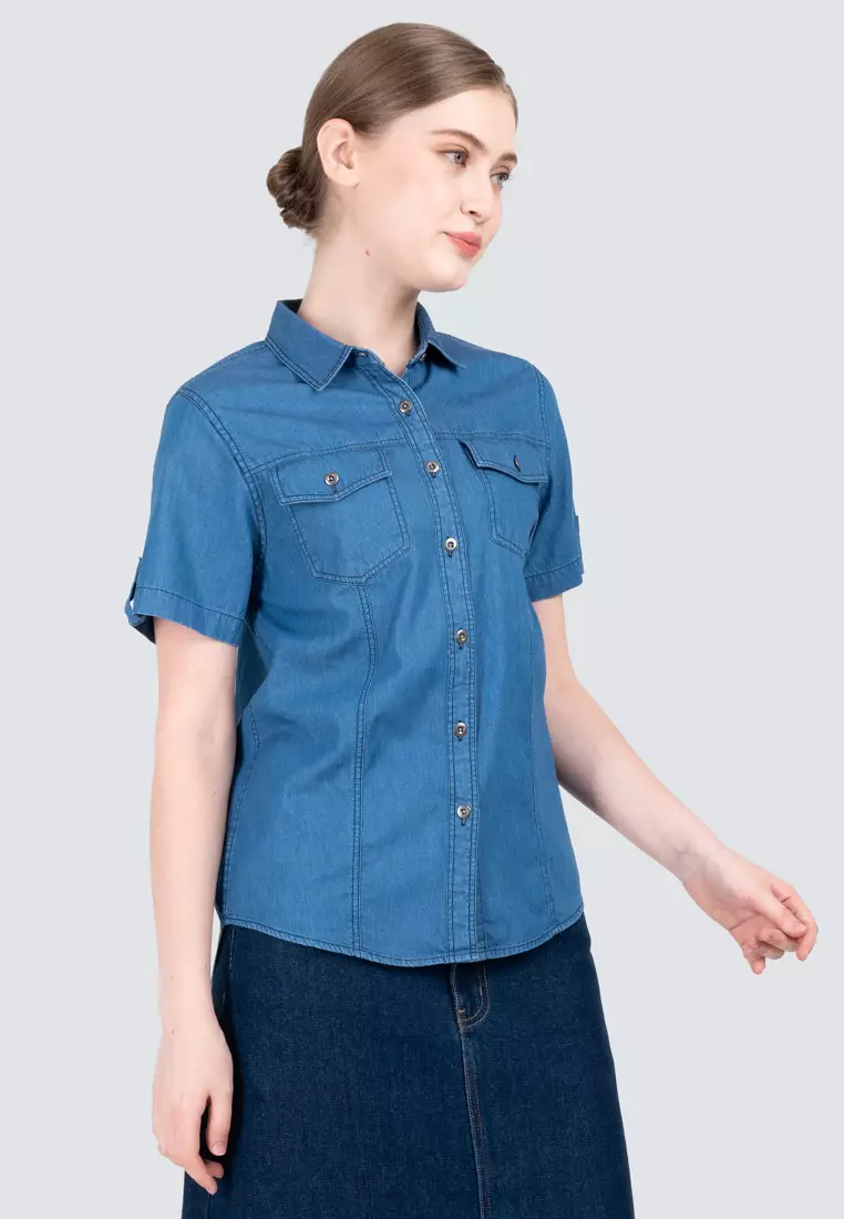Polo Haus - Women’s Signature Fit Denim Short Sleeve Shirt WWSSV003