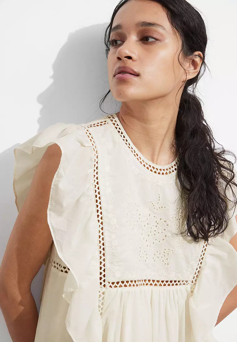 Embroidered Ruffle Mini Dress