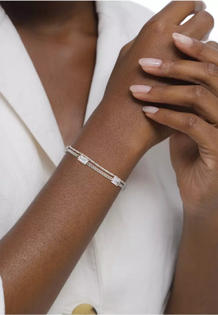 Gelang Perhiasan Perak 925 Wanita Rectangle White Topaz