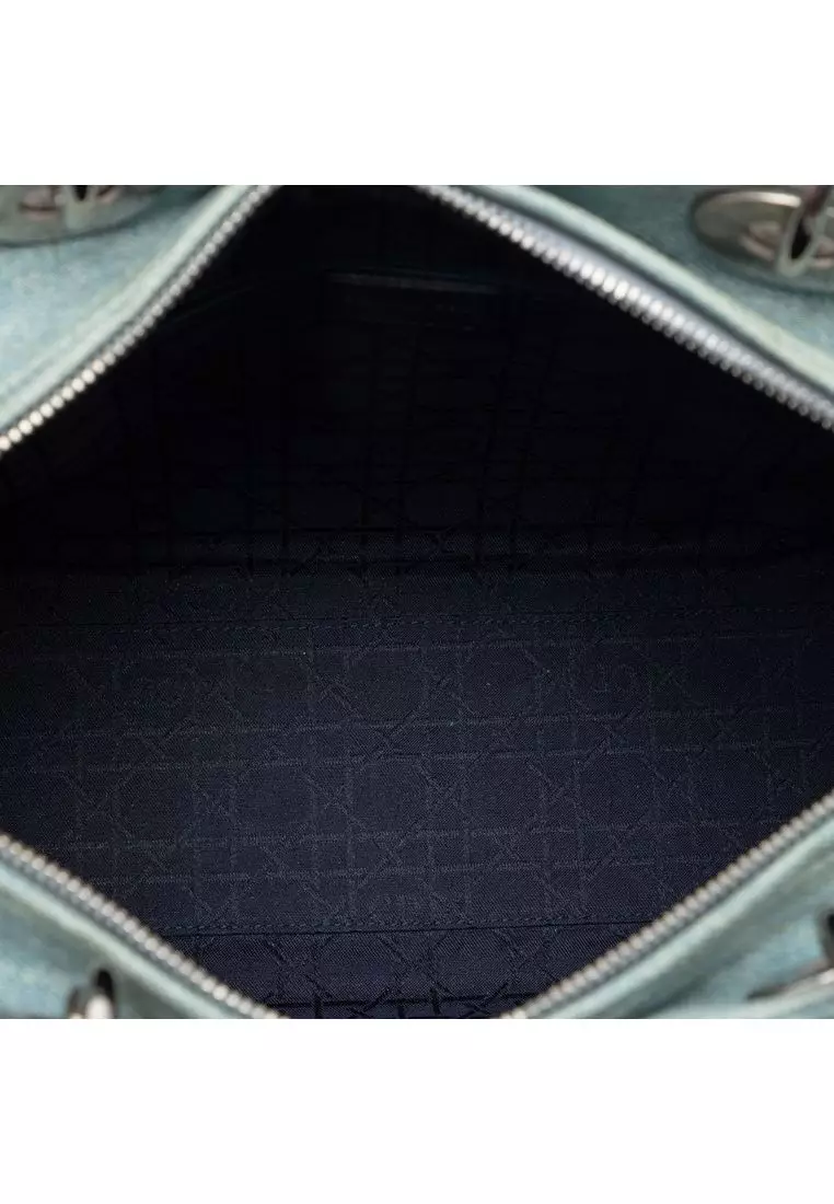 Pre-Loved Dior Large Denim Cannage Acrylic Handles Lady Dior