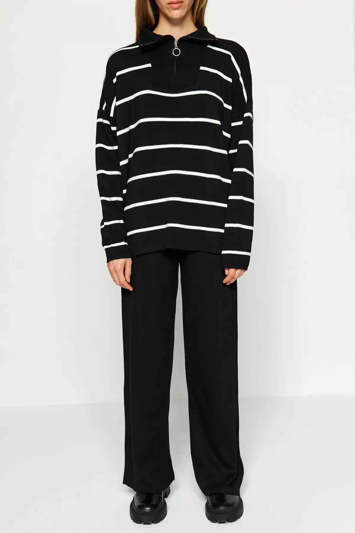 Half Zipper Knitted Top and Bottom Set
