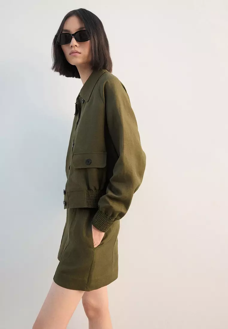 Buttons Linen-Blend Jacket
