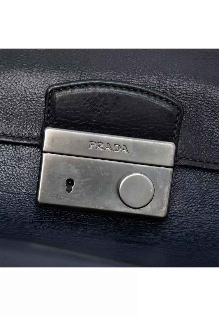 Pre-Loved Prada Glace Calf Sound Lock Top Handle Bag