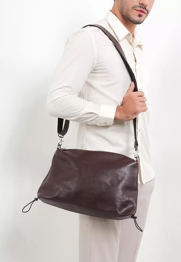Distressed Leather Carry Crossbody Bag