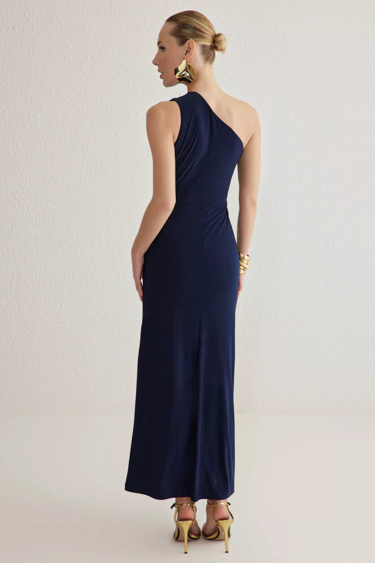 Navy Blue Body-fitting Accessory Detailed Knitted Long Elegant Evening Night Graduation Dress TPRSS25AE00016