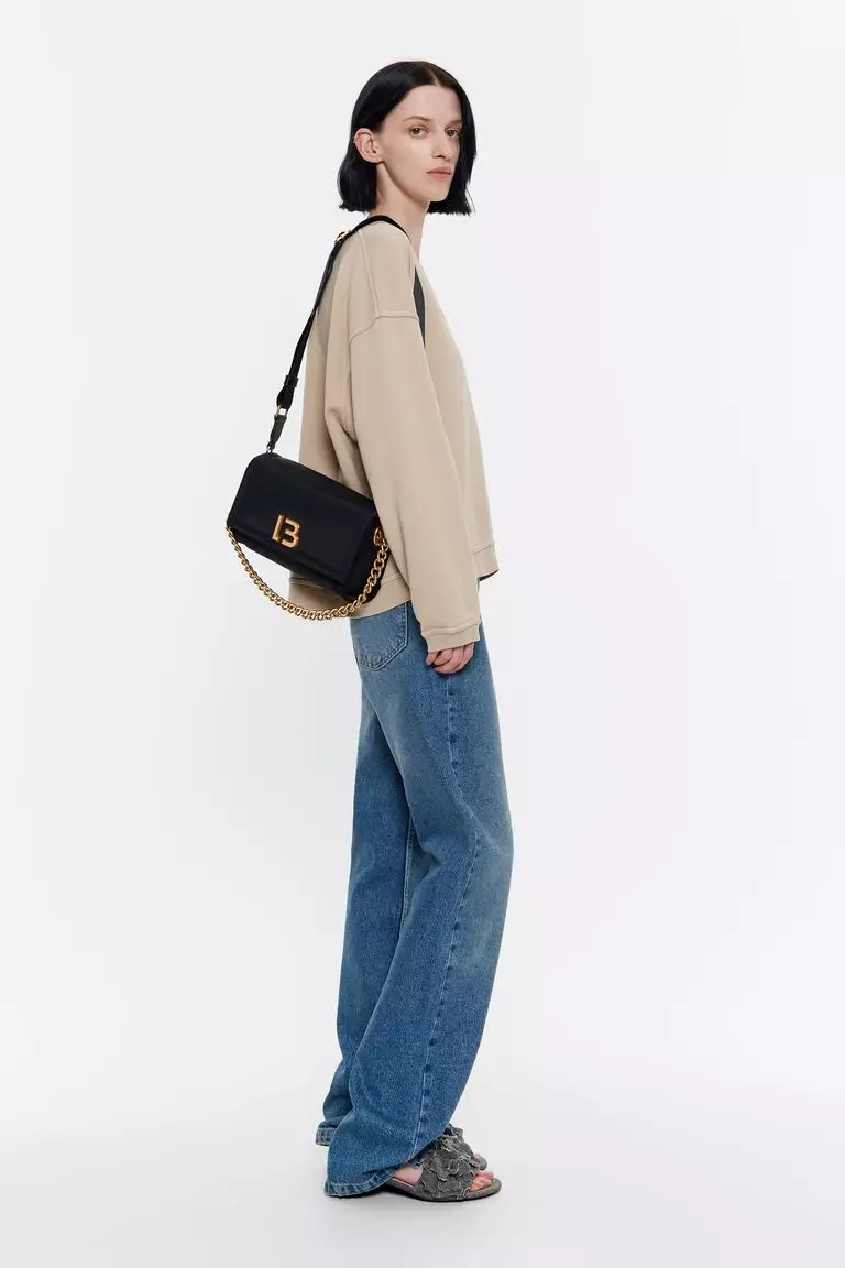 Bimba Y Lola M Black Nylon Flap Bag