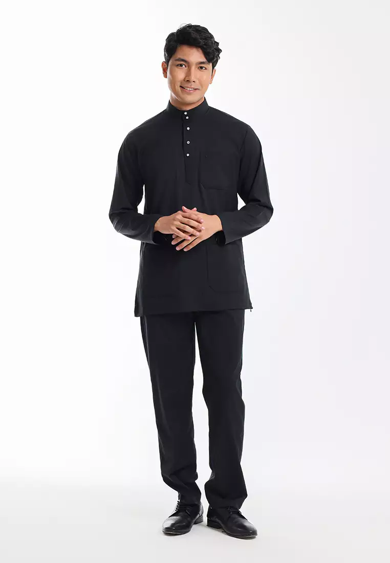 Forest x Hatta Dolmat Baju Melayu Cekak Musang Dewasa - BM24104-01Black