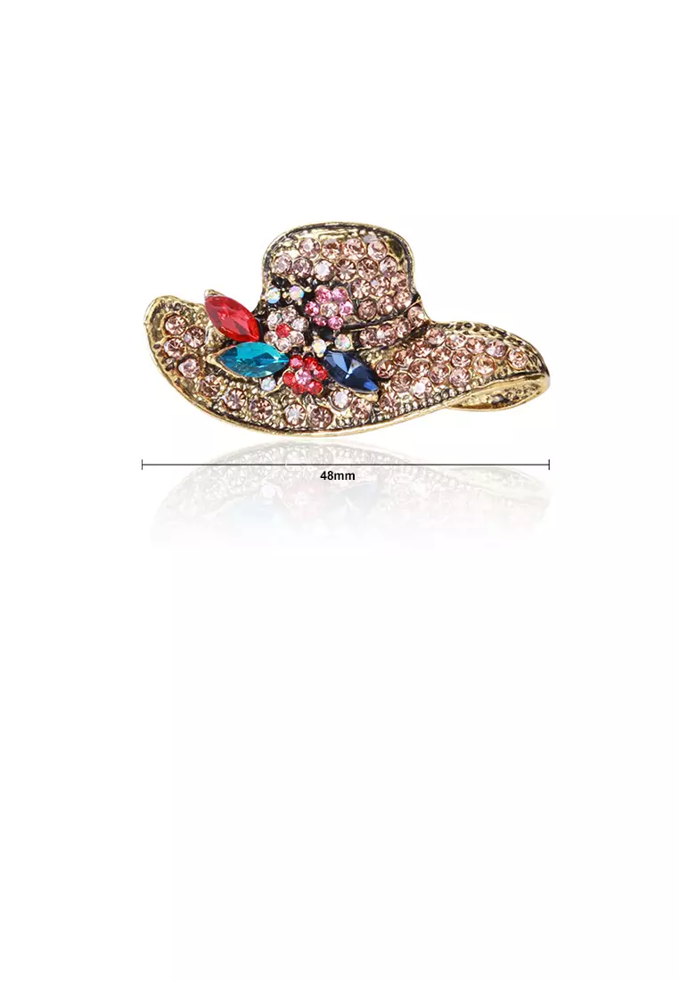 Fashion and Elegant Plated Gold Flower Hat Brooch with Cubic Zirconia