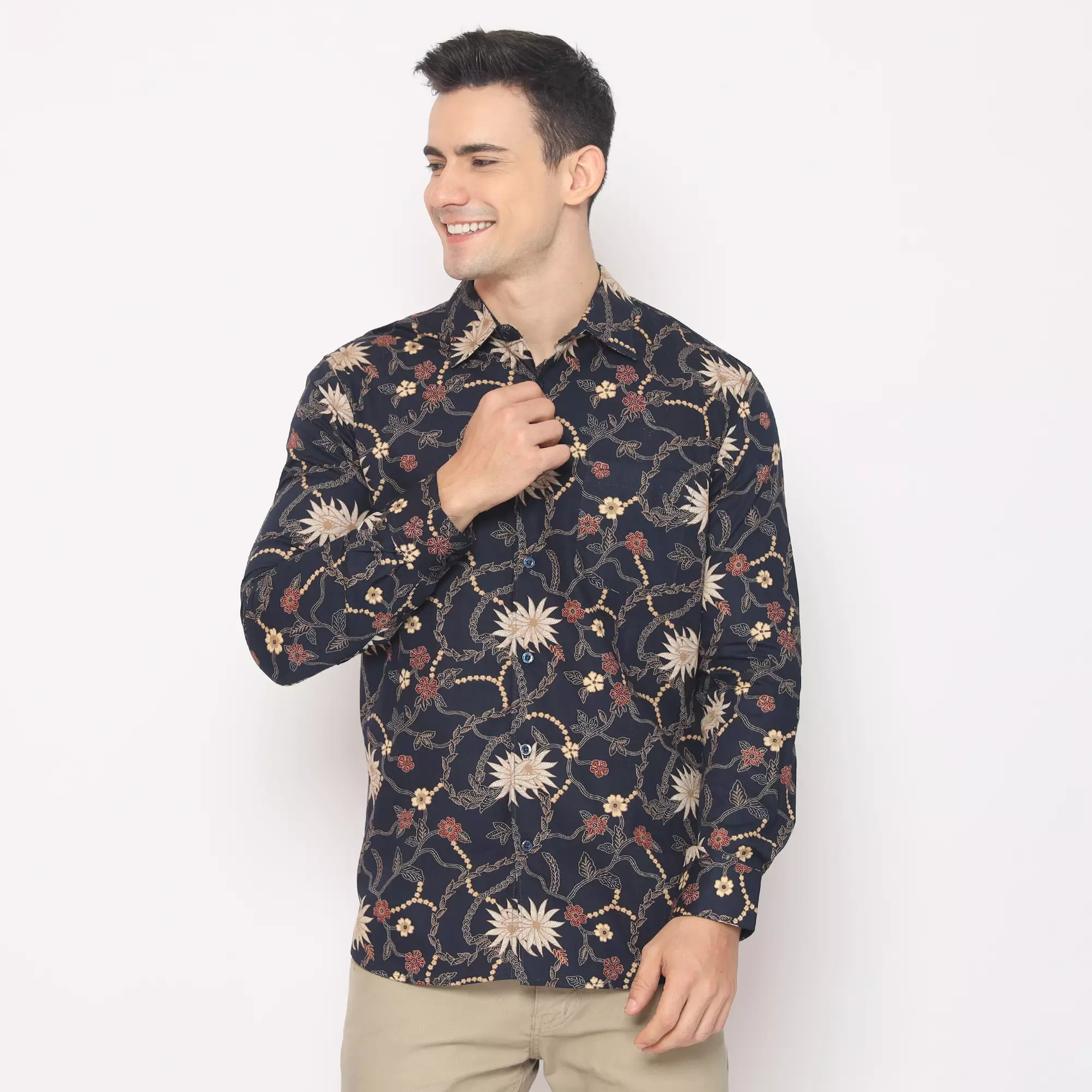 Platini Kemeja Batik Pria Lengan Panjang Katun  Navy 460518