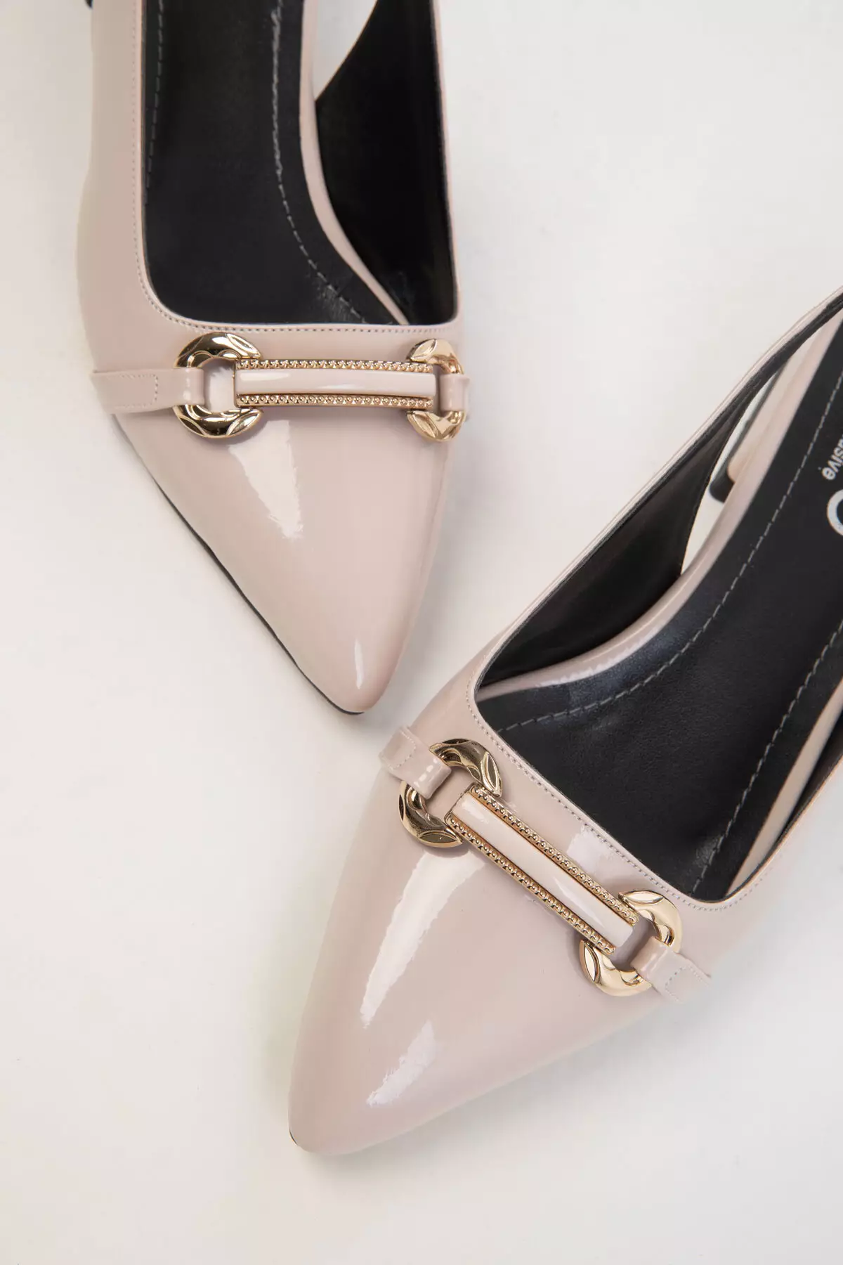 Beige Patent Leather Women's Classic Heeled Shoes 20423