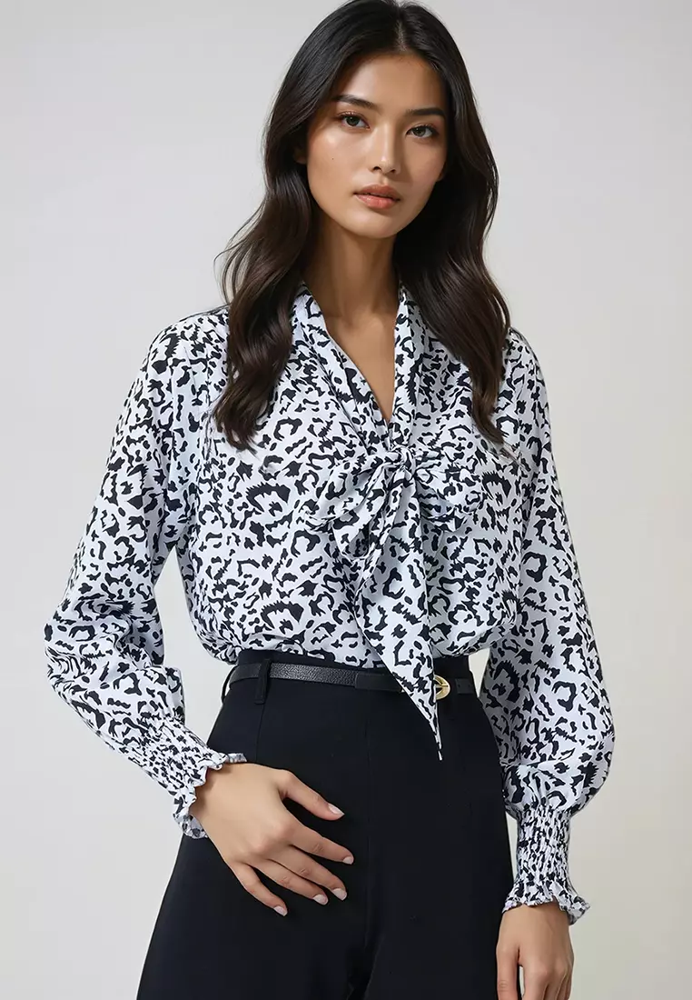 V-Neck Tie Detail Crepe Blouse