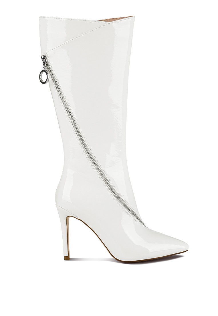 TSAROH Zip Around Calf Boot In White