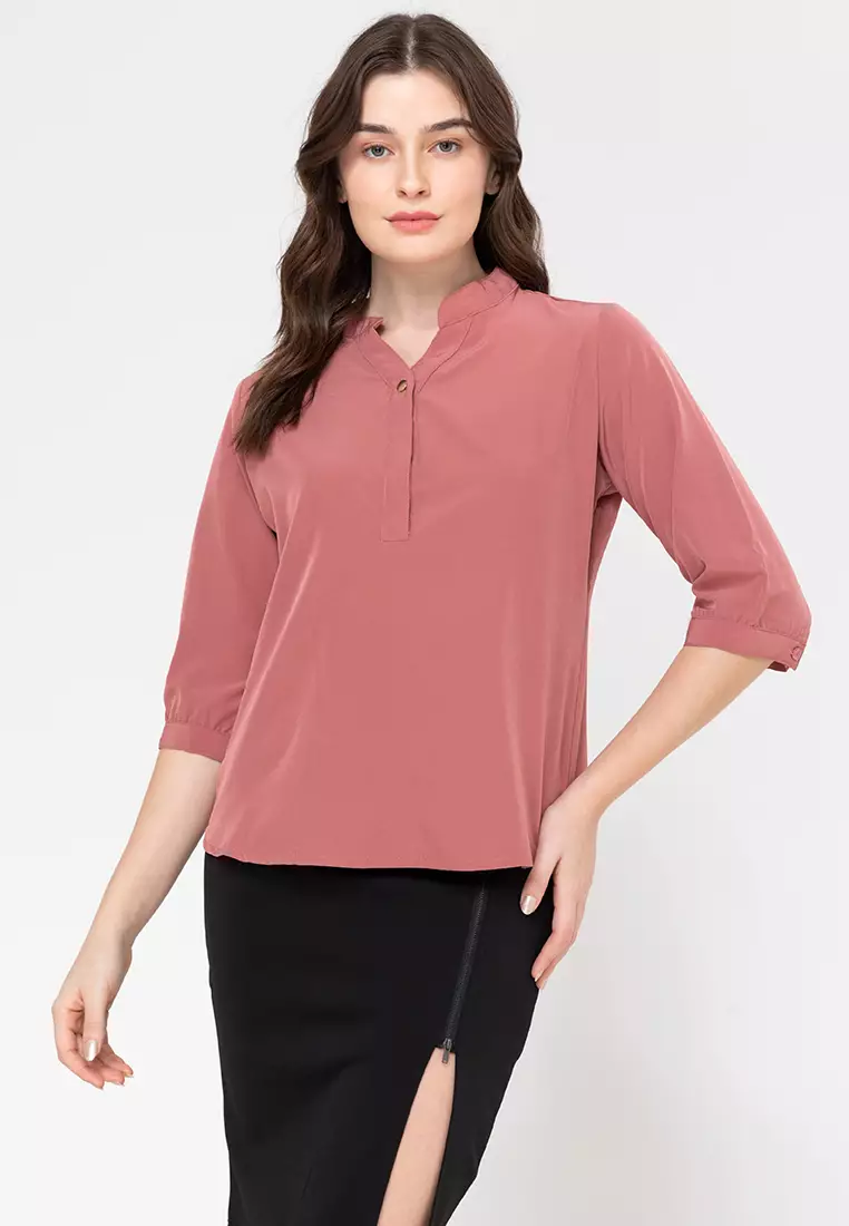 Lars Mandarin Collar 3/4 Sleeve Top