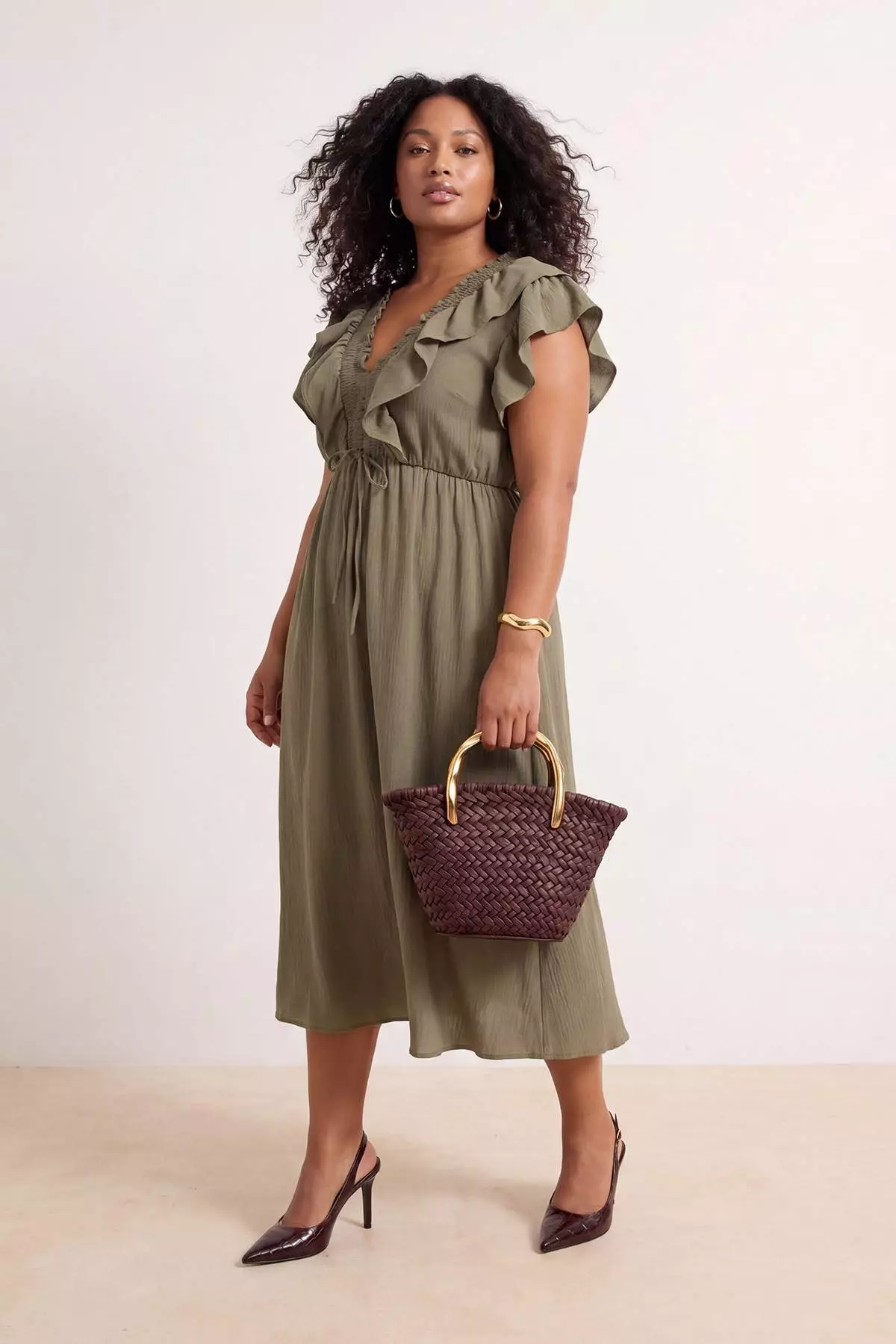 Khaki Woven Plus Size Dress Tbbss26Ah00034