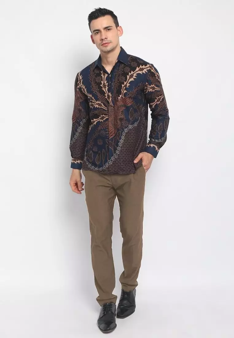 Navy Resi Abyasa Kemeja Batik Pria Premium Slimfit Modern Lengan Panjang