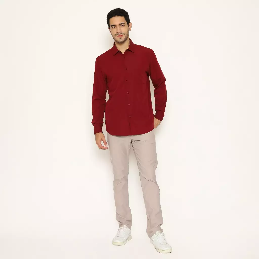 AMK Kemeja Basic Pria Lengan Panjang SHS GINJIRO L/S Maroon