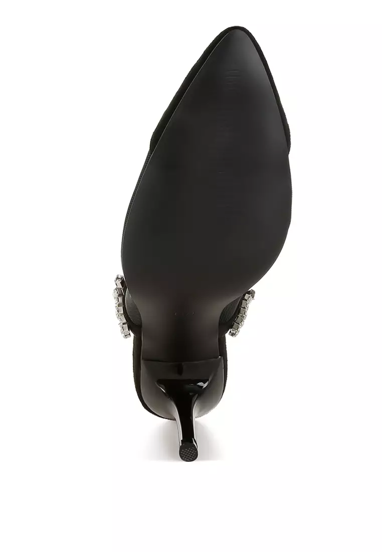 Sandal Slingback Tumit Stiletto Warna Hitam