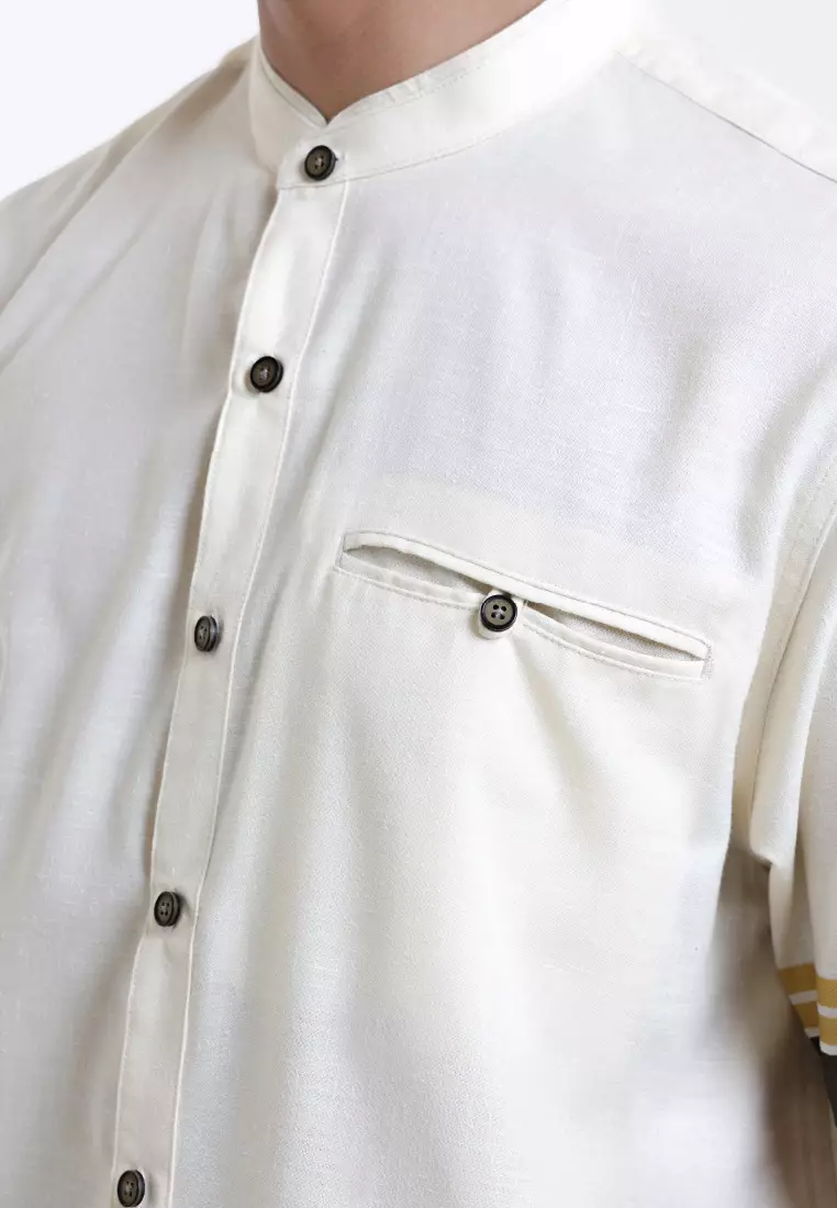 Emba Denim - Ar Rayan Kemeja Koko Pria Lengan Pendek Regular Fit Cream Warna Cream