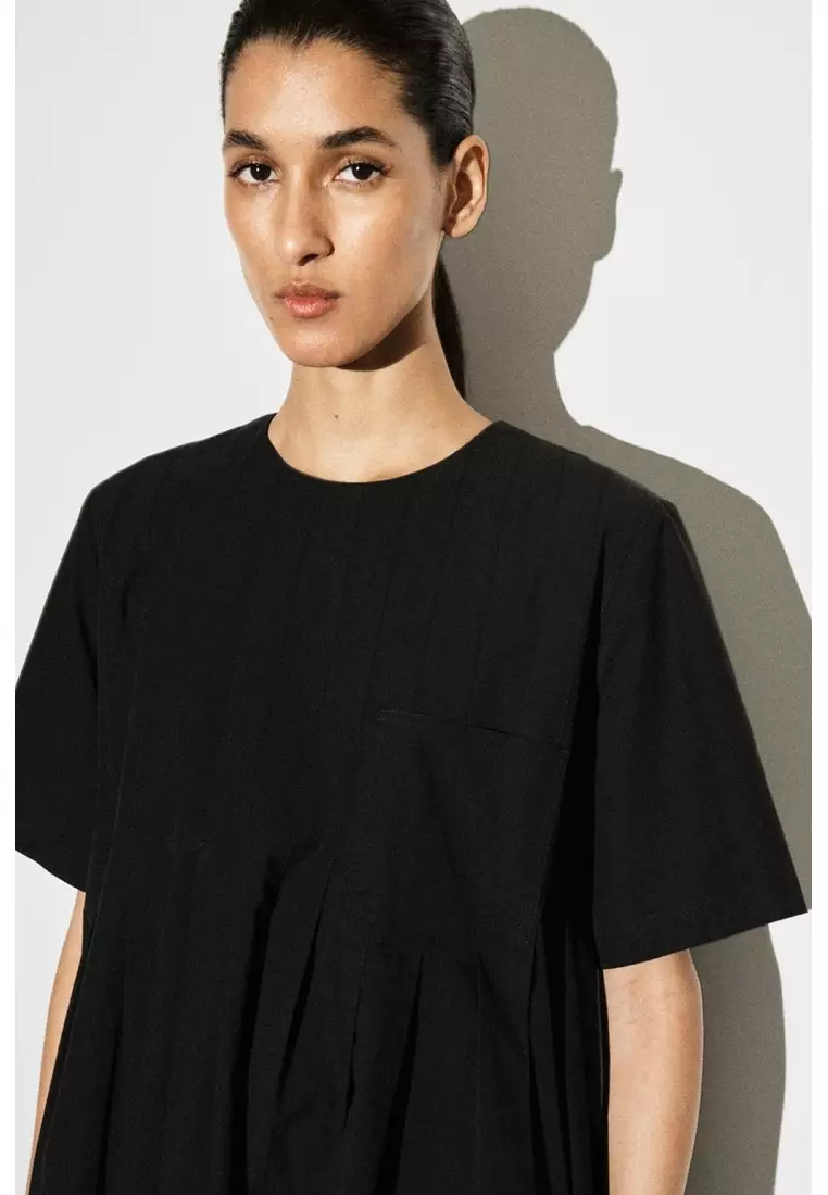 PLEATED COTTON-POPLIN MINI DRESS