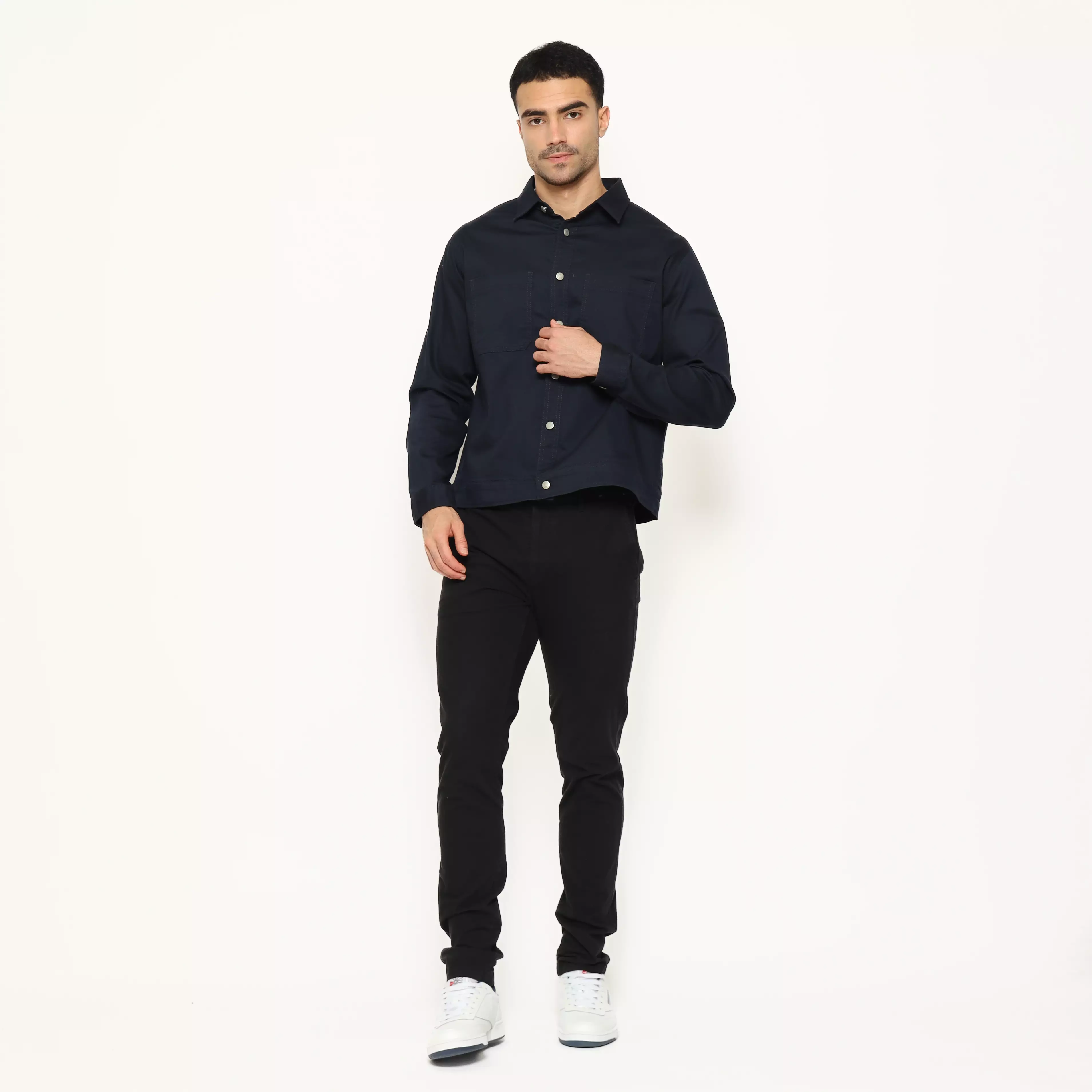 Schoeller Jaket Pria LENNOX Regular Fit Cotton Stretch – Motif Twill Kecil Warna Navy
