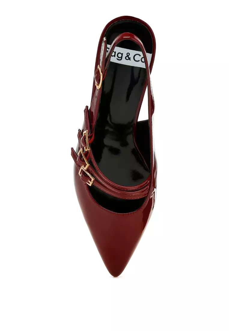 Triple Strap Slingback Sandals in Burgundy