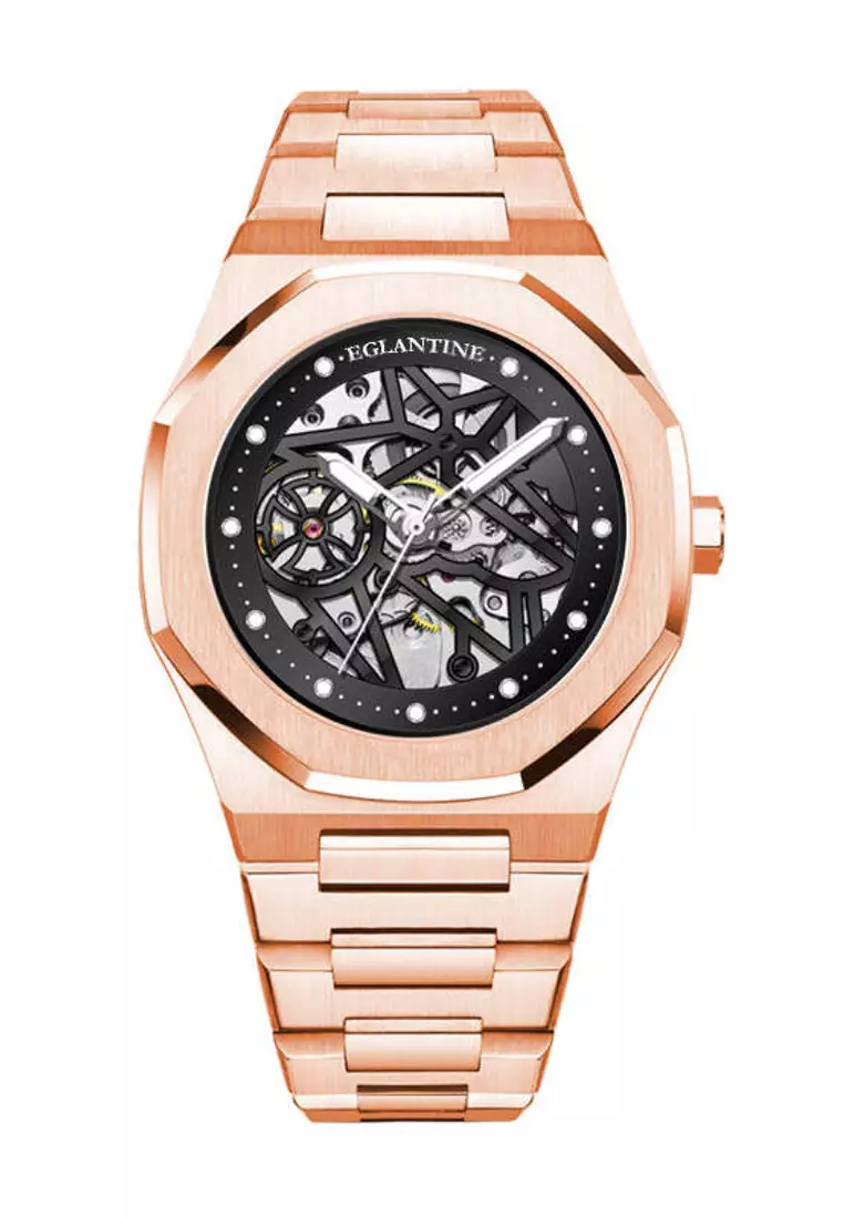 EGLANTINE Vulcania Automatic IP Rose Gold Color Watch with IP Rose Gold Metal Bracelet