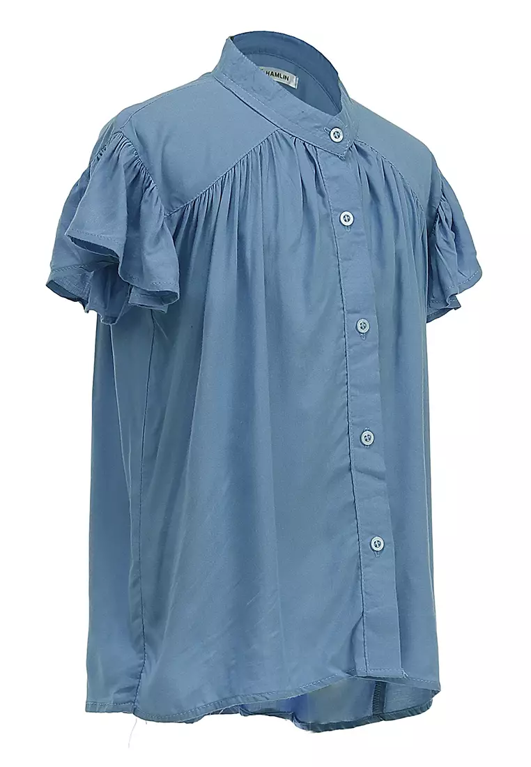 Octavia Blouse Curly Anak Perempuan Motif Polos Atasan  Lengan Pendek Material Cotton ORIGINAL - Baby Blue