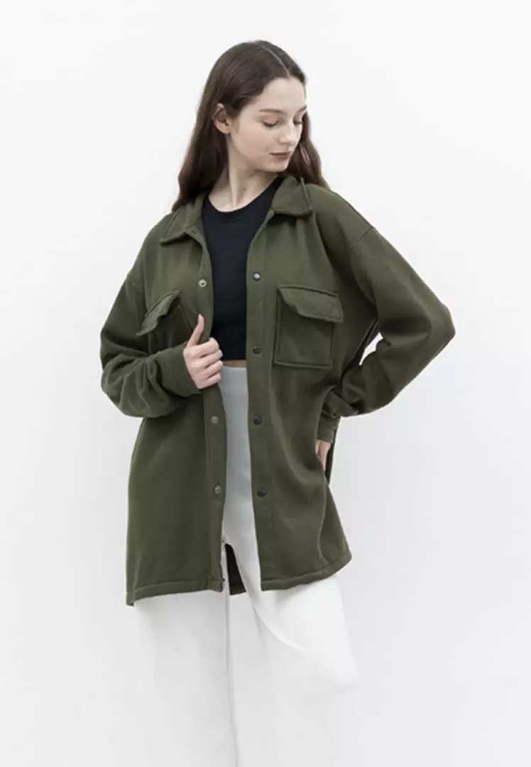 Houseofcuff Jaket Kemeja Casual Pria Wanita Unisex Soft Fleece Army