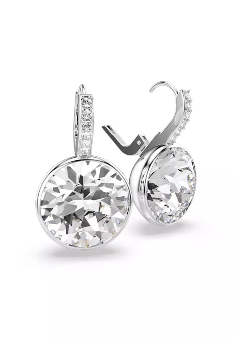 Millenia Drop Earrings, Round Cut, White, Rhodium Plated