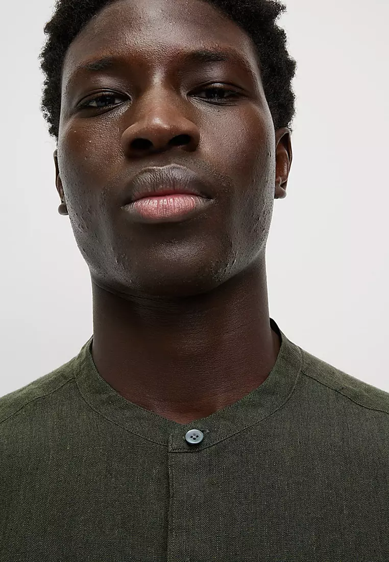 Pure Linen Grandad Collar Shirt