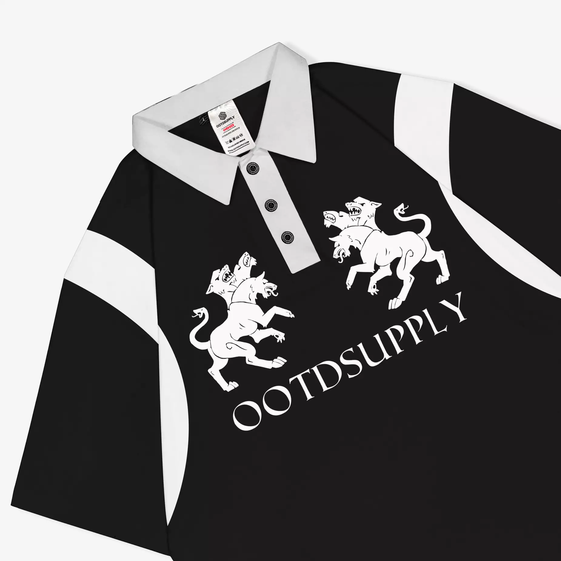 OOTDSUPPLY Oversize Rugby Polo Shirt Under Dog Combination | Kaos Polo Pria dan Wanita OVZ-PSR032