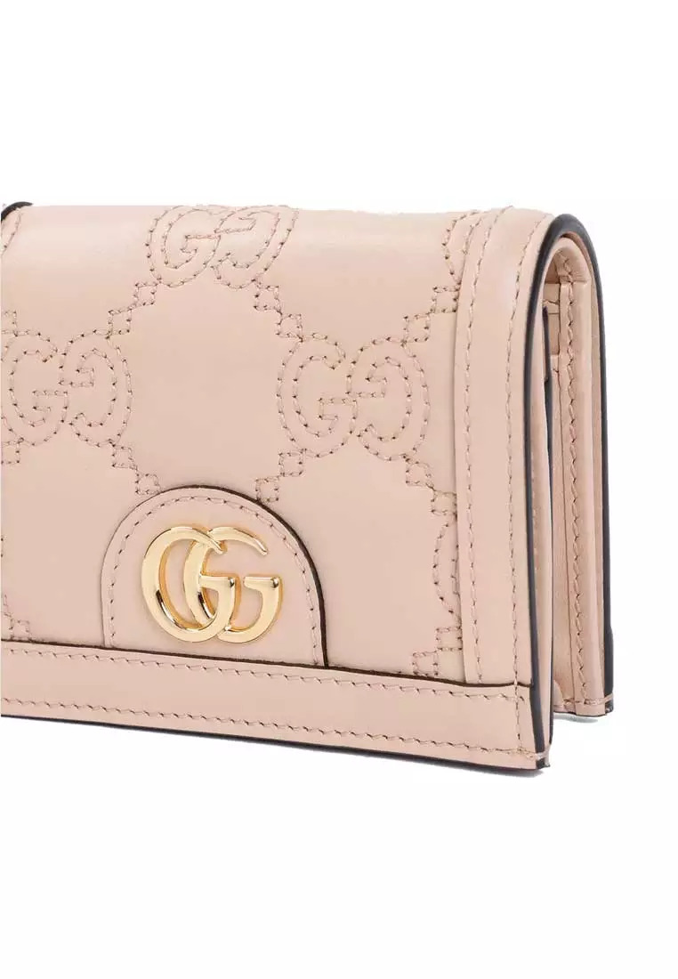 GG Matelassé Card Case Wallet Pink Sand 723786