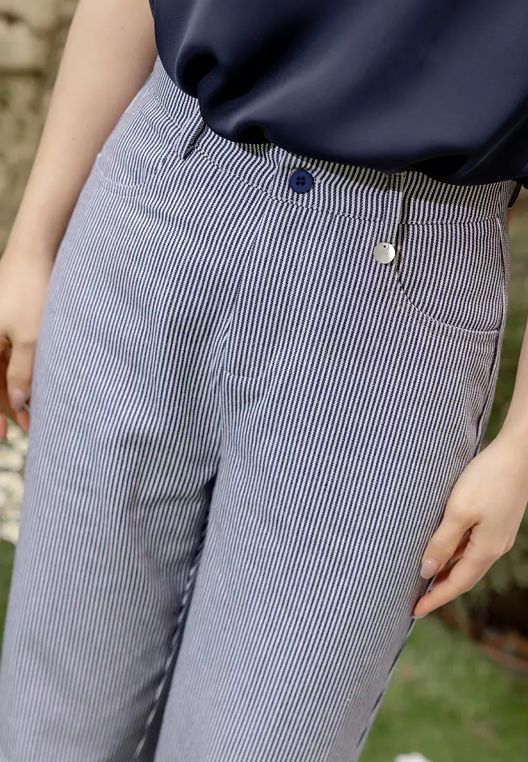 Subtle Striped Shell Button Trousers [BA7796]
