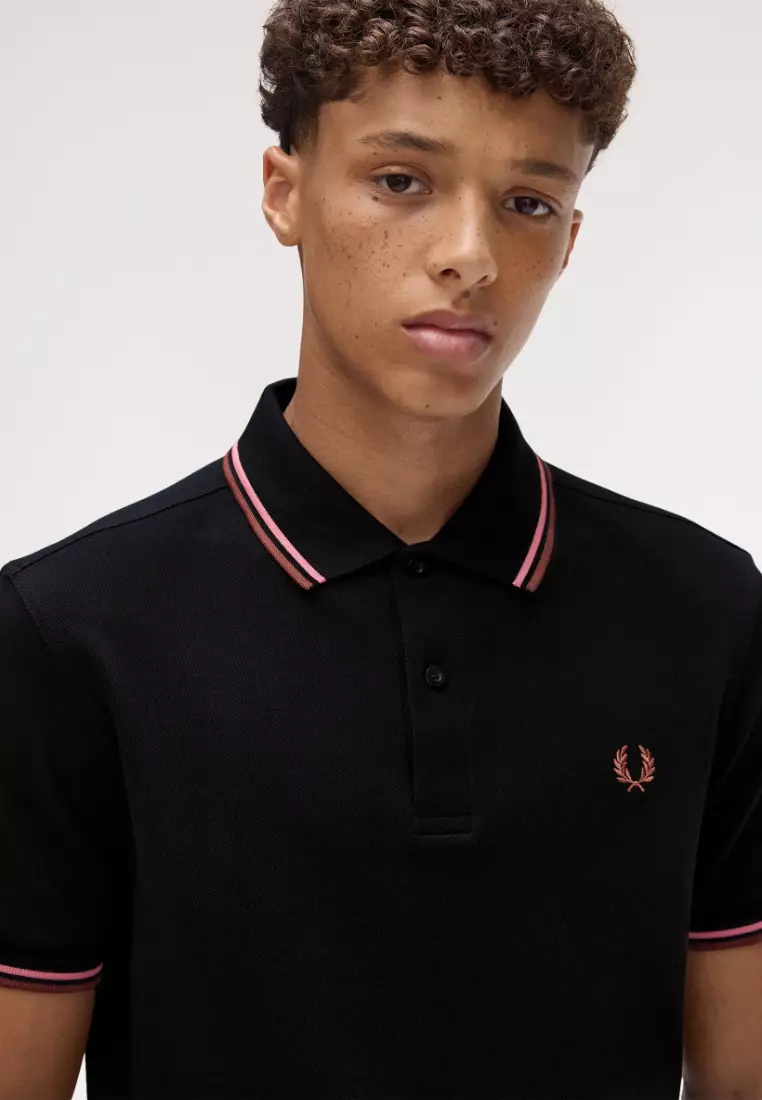 Fred Perry M3600 Twin Tipped Fred Perry Shirt (Black / Putty Pink / Whisky Brown)