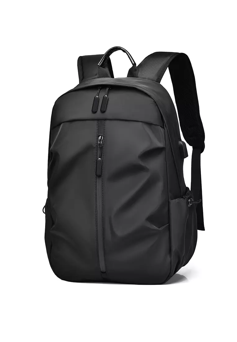 Lara Men's Plain Water-proof Wear-resistant Nylon Zipper Backpack