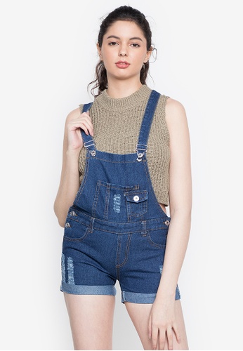 Buy Ninety Nine Point Nine Boutiq Distressed Denim Overall Shorts 2020 Online Zalora Philippines