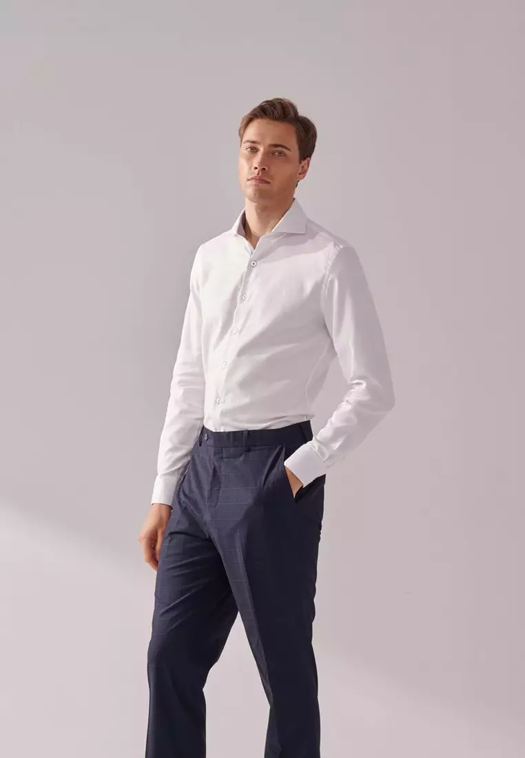 White Textured Slim Fit Shirt