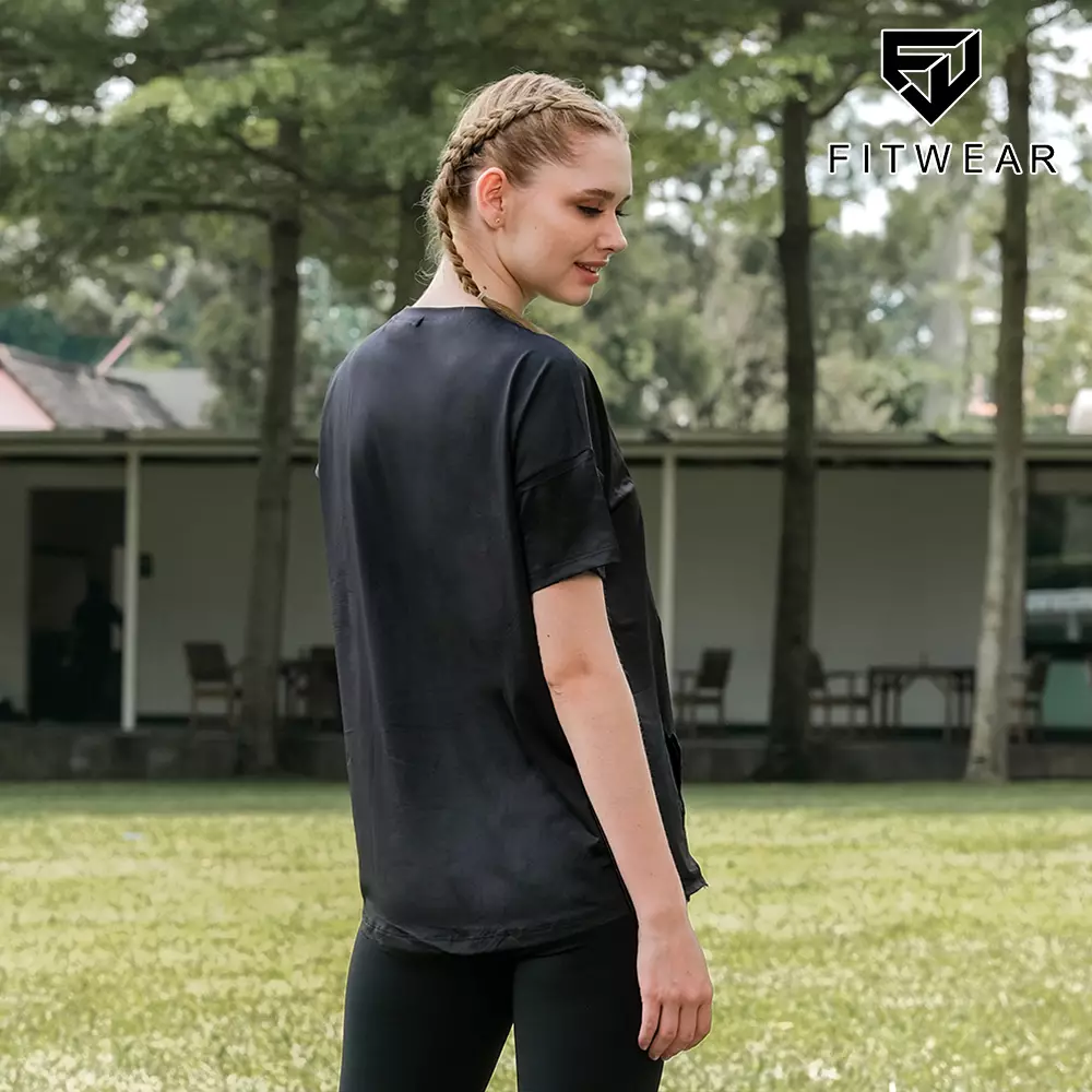 Fitwear Kaos Dryfit Oversize Olahraga Wanita ARIANA S/S SLIT - BLACK