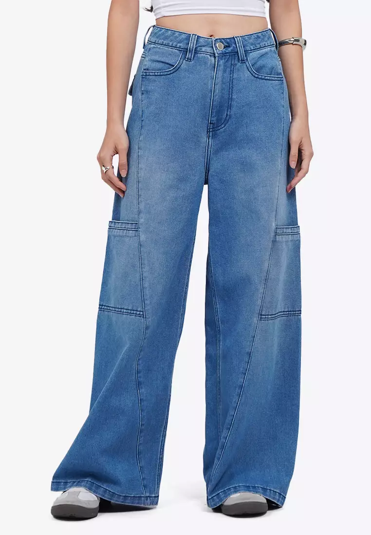 High Waist Cargo Denim Pants