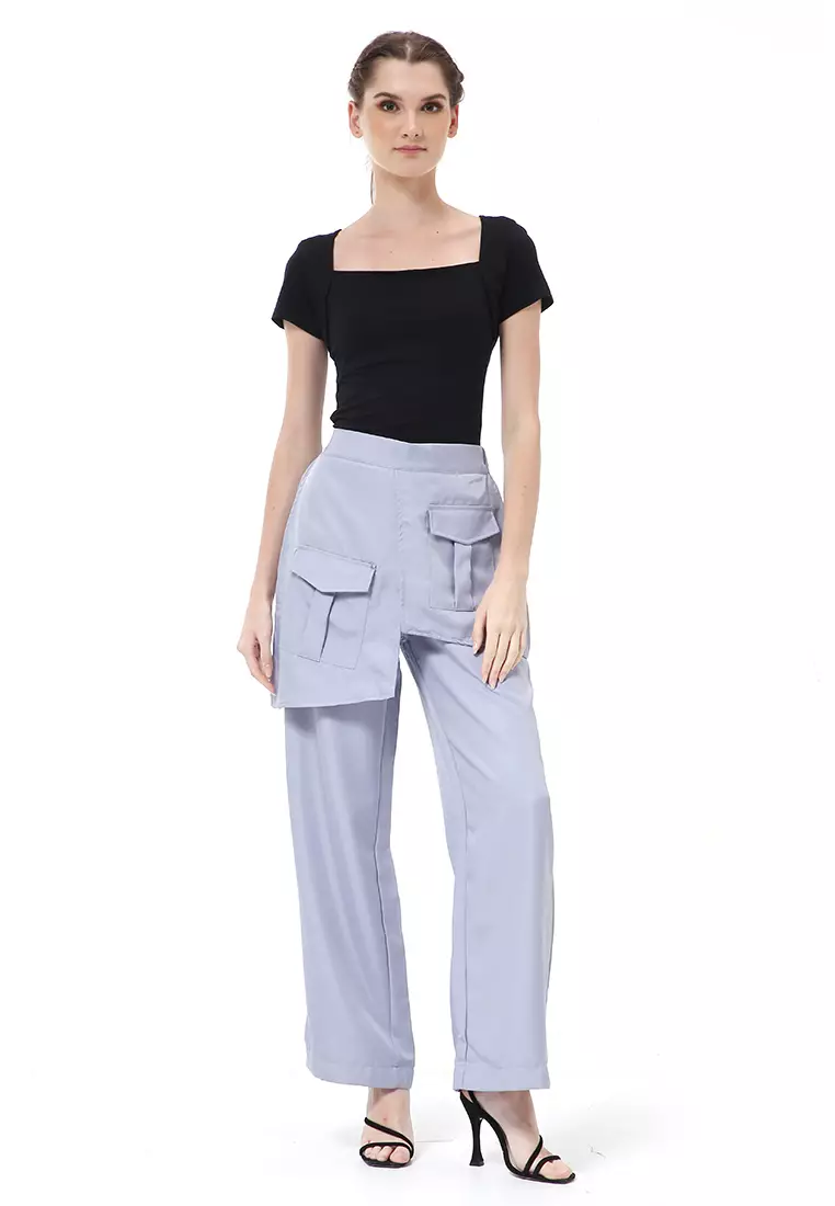Stella Long Pants Celana Panjang Kasual Wanita Model Pocket Material Cotton ORIGINAL - Silver